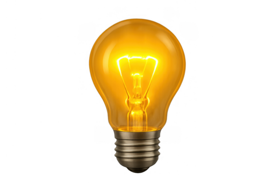 Glowing light bulb illuminating a new idea, sparking innovation and bright thinking, on transparent background