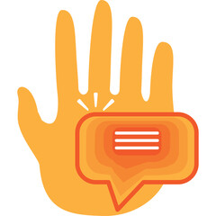 Orange Hand Icon with Speech Bubble and Message Lines Symbolizing Communication and Dialogue