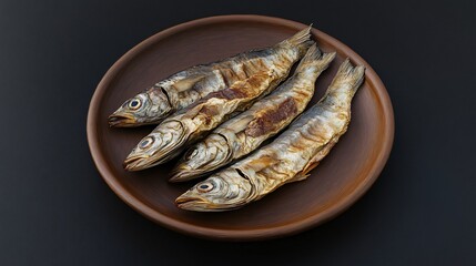 Traditional dried fish on clay plate