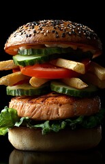 Delicious Salmon Burger with Fresh Vegetables