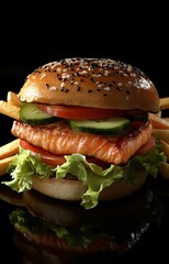 Exquisite Salmon Burger with Fresh Vegetables
