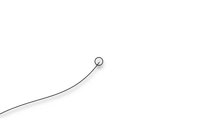 A minimalist graphic of a thin curved line ending in a small circle on a clean white background, suggesting a path or a focal point.
