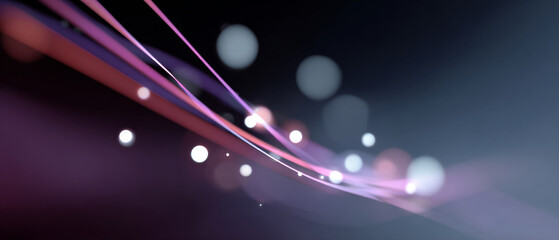 Abstract digital background with glowing pink and purple light trails and soft bokeh spheres on dark gradient backdrop