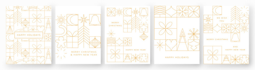 Christmas card set, gold poster collection, line decoration