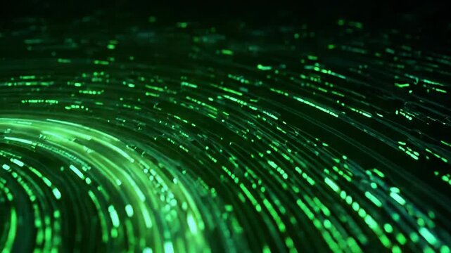 Digital data flowing in a green futuristic network spiral