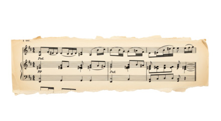 Vintage Sheet Music Excerpt on Torn Aged Paper with Musical Notes