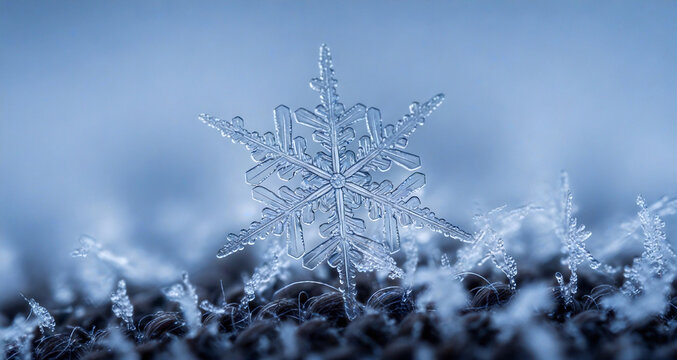 Macro Photo of Detailed Snowflake: Winter, Ice Crystal, and Cold Beauty