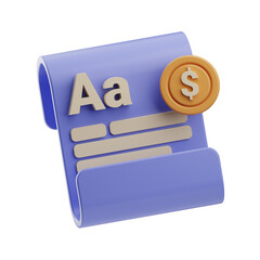 3D Illustration of Financial Document with Coin