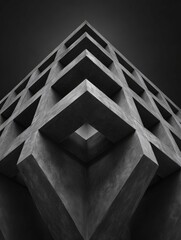 Dramatic geometric architectural composition of concrete structure with sharp angles and symmetry