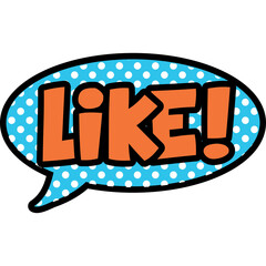 Orange Word Like in a Blue Speech Bubble with White Polka Dots and Black Outline Perfect for Pop Art Designs and Social Media Engagement Concepts