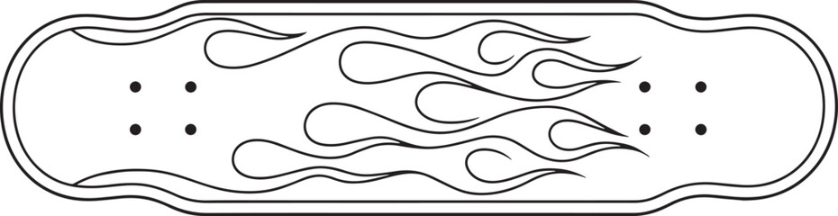 Skateboard deck vector illustration with classic hot rod style flame graphics design element