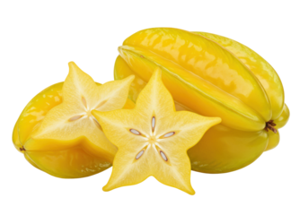 Isolated Star Fruit Arrangement in Vibrant Yellow Tones for a Refreshing Food Concept