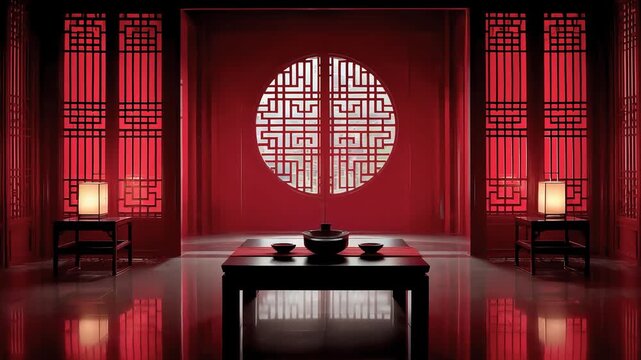 Tang Dynasty Charm: Serene Atmosphere of a Red Chinese Tea Room