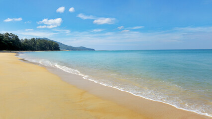 Obraz premium Mai Khao Beach with azure ocean, Andaman Sea, Island Phuket, Thailand.