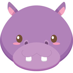 Cute Purple Hippopotamus Face With Big Ears Pink Cheeks And Brown Eyes Adorable Cartoon Animal Character On Transparent Background