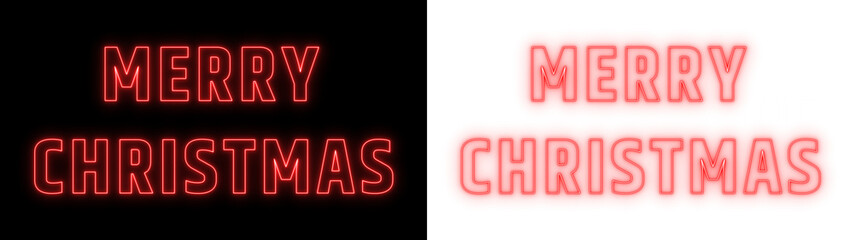 Merry Christmas glowing neon text design in red on black and white background, festive holiday typography for modern celebrations
