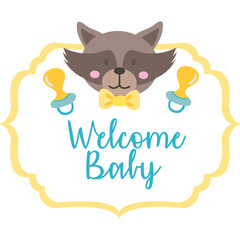 Cute Raccoon Wearing A Bowtie With Welcome Baby Text And Pacifiers On A Decorative Frame With Transparent Background