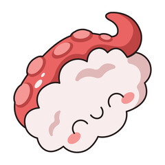 Cute Pixel Art Sushi With A Happy Face And A Red Tentacle On A Transparent Background