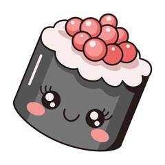 Cute Pixel Art Sushi Roll With Pink Roe And A Smiling Face On Transparent Background