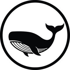 Illustration humpback whale in round frame monochrome silhouette vector