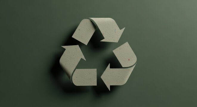 Simple green recycling symbol with three arrows on a solid colored background conveying a message of sustainability and eco-friendliness - Powered by Adobe