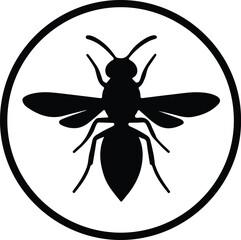Illustration of a bee silhouette inside a circle shape vector