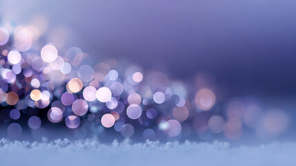 Soft focus winter background with snowflakes and colorful bokeh lights creating a dreamy festive atmosphere
