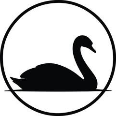Illustration of a graceful swan inside a circle silhouette vector