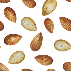 Almond nut seamless watercolor pattern. For your design	