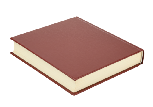 Isolated hardcover book lying flat, with plain cover, ready for cover art and publication