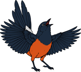 Colorful Singing Bird with Spread Wings Illustration