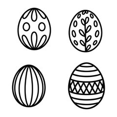 Four decorative Easter eggs with unique line art patterns Keywords: easter, egg, decoration