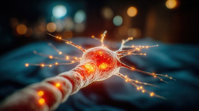 Vibrant neuron cell synapses firing with electrical energy, showcasing neural network activity and brain communication in stunning detail