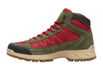 Isolated hiking boot on display showcasing ruggedness and comfort for outdoor adventures