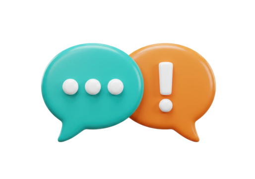 Isolated discussion balloons render of thoughts, idea or communication, question and answer symbol