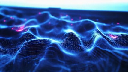 Digital data network waves moving futuristic abstract grid - Powered by Adobe