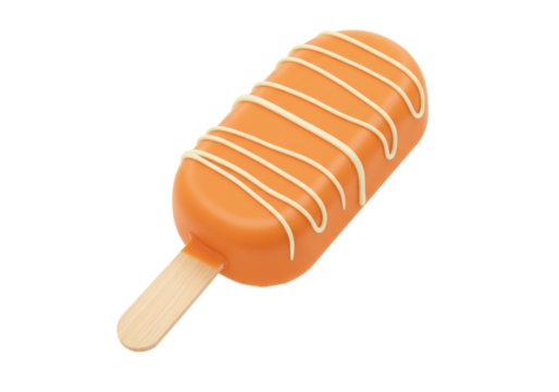 Isolated sweet orange cake with white glaze on stick dessert food minimal art