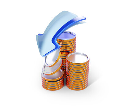 Money, coins with arrow.