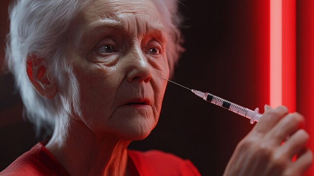 Elderly woman receiving detailed vaccine injection