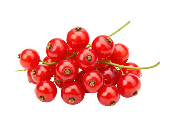 Isolated redcurrants, close-up cluster of delicious and shiny berries, ripe fruit and ingredients