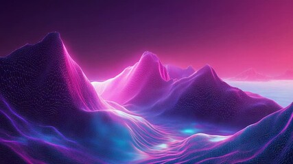 Digital wireframe mountains creating abstract neon landscape - Powered by Adobe