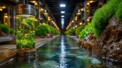 Vibrant vertical farm showcases innovative hydroponic system with lush greenery and advanced cultivation technology