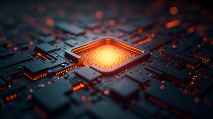 Futuristic Energy Core on Red Digital Circuit
