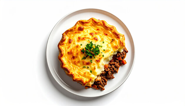 Homemade Shepherd&rsquo;s Pie on white Plate      