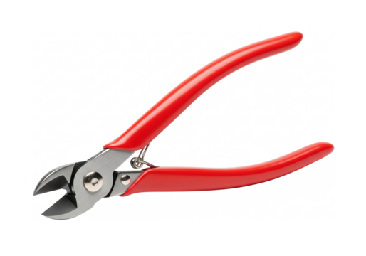 Diagonal wire cutter pliers with red handle isolated