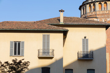 old European houses with various balconies on the main street of the old town