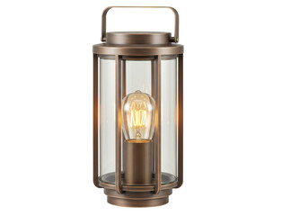 Isolated stylish bronze metal lantern with vintage bulb for indoor-outdoor illumination
