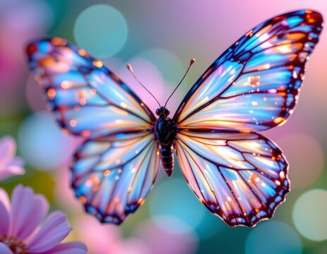 Delicate Iridescent Fairy Wings with Pastel Bokeh Background