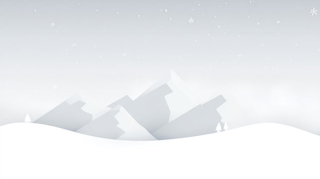 Serene winter scenery featuring minimalist mountain silhouettes and falling snowflakes, evokes peaceful solitude and holiday wonder. - Powered by Adobe
