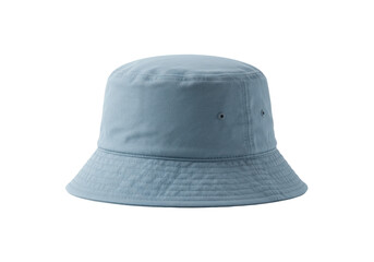 Isolated pale-blue bucket hat, sun hat, or fishing hat on a clean neutral backdrop, indoors